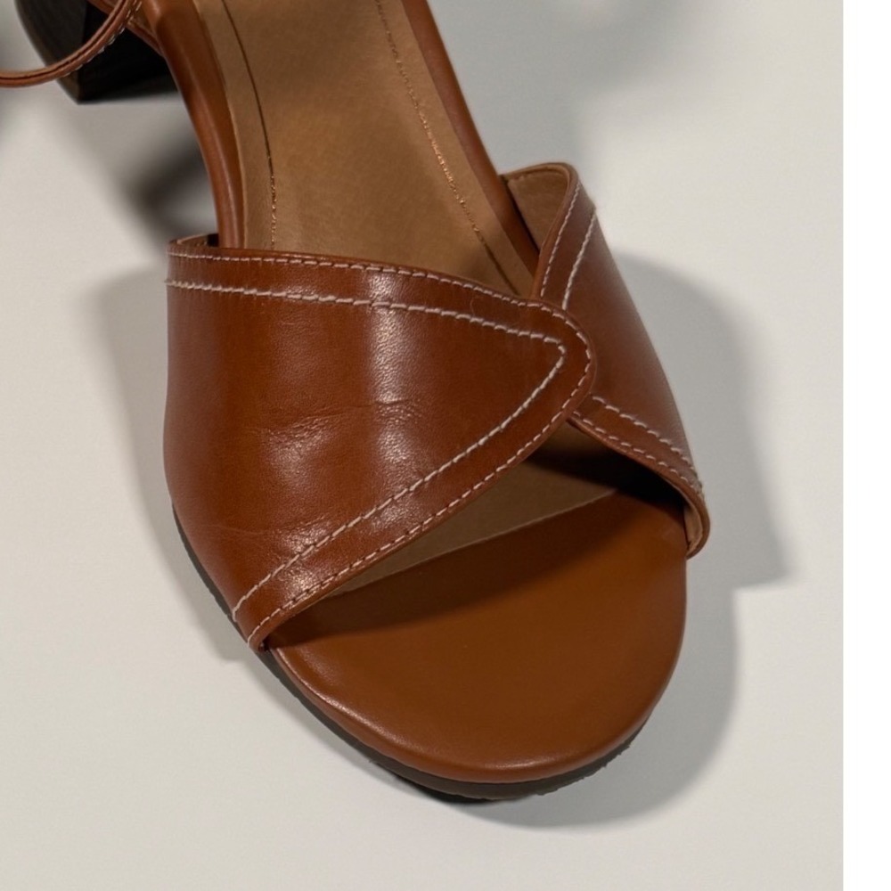 Vionic Tan Leather Block Heel Sandals Ankle Strap Boho Minimalist Brown Women 10 - Picture 6 of 9